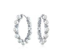 Orecchini a cerchio con perle simulate bianche dichiarazione nuziale per donne sposa adolescente placcati in argento diametro 1,25