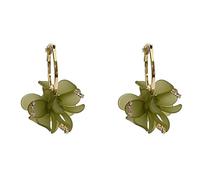 Orecchini a cerchio con petali verdi eleganti fiori 3D carini gioielli a pendente regali per donne mamma accessori primavera estate (Verde)