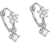 Orecchini a cerchio con piccolo fiore con cristallo pendente | Delicati piccoli orecchini a cerchio per donne e adolescenti | Accenti scintillanti di zirconia cubica | Gioielli quotidiani minimalisti