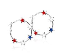 Orecchini a cerchio con stella del 4 luglio, da donna, con bandiera americana rossa, bianca e blu, orecchini a cerchio leggeri smaltati a forma di stella, per il giorno dell'indipendenza, festa