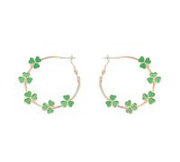 Orecchini a cerchio con trifoglio portafortuna per San Patrizio, gioielli da donna, One size, Metallo, lega.