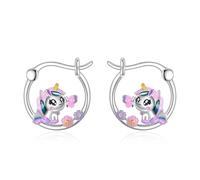 Orecchini a cerchio con unicorno, in argento Sterling 925, delicati e carini con unicorno, leggeri e ipoallergenici, regalo magico per figlia, compleanno, Natale
