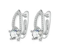Orecchini a cerchio con zirconi rotondi in argento sterling 925, brillanti, for donne, regalo di compleanno, gioielleria raffinata