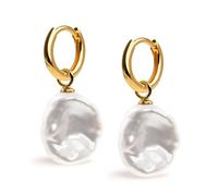 Orecchini a cerchio da 12 mm con ciondolo intercambiabile Keshi perla coltivata d'acqua dolce 13-14 mm per donna Secret & You - Gold Vermeil