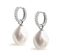 Orecchini a cerchio da 12 mm con perla d'acqua dolce barocca 11-12 mm con ciondolo intercambiabile e zirconi per donne Secret & You - Argento Sterling 925 rodiato