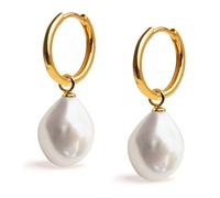 Orecchini a cerchio da 16 mm con ciondoli intercambiabili di perle coltivate d'acqua dolce barocche da 11-12 mm per donna Secret & You - Gold Vermeil
