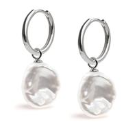 Orecchini a cerchio da 16 mm con ciondoli intercambiabili Keshi perla coltivata d'acqua dolce 13-14 mm per donne Secret & You - Argento sterling 925 placcato rodio