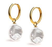 Orecchini a cerchio da 16 mm con ciondolo intercambiabile Keshi perla coltivata d'acqua dolce 13-14 mm per donna Secret & You - Gold Vermeil
