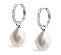Orecchini a cerchio da 16 mm con perla d'acqua dolce barocca 11-12 mm con ciondolo intercambiabile e zirconi per donne Secret & You - Argento Sterling 925 rodiato