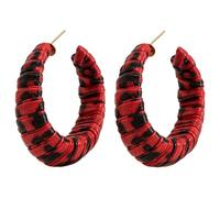 Orecchini a cerchio da donna, a forma di C, con leopardo rosso e nero, in finta pelle, fatti a mano, con pendenti bohémien, per festival musicali, serate fuori