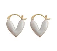Orecchini a cerchio da donna a forma di cuore bianco opaco, gioielli romantici con accento dorato, orecchini minimalisti per uso quotidiano