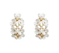 Orecchini a cerchio da donna a grappolo floreale bianco, gioielli da sposa in oro e perle | Orecchini romantici ed eleganti