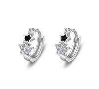 Orecchini a cerchio da donna con zirconia cubica, orecchini alla moda in argento con tre stelle e base placcata in oro bianco