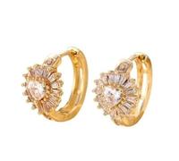 Orecchini a cerchio da donna, in argento, piccoli orecchini a cerchio geometrici, stile vintage, pavé, a forma di cuore, per la festa del papà, Gold, Rame, Zirconia cubica