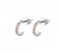 Orecchini a cerchio da donna, in argento Sterling 925, ipoallergenici, a forma di C, con zircone quadrato colorato, regalo per la festa della mamma, Cristallo, Zirconia cubica
