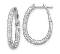 Orecchini a cerchio da donna in argento Sterling 925 lucido con zirconia cubica simulata dentro e fuori incernierati, 24 x 21 mm di larghezza, 4 mm di spessore, orecchini ad anello
