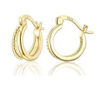 Orecchini a cerchio da donna, in argento Sterling, doppi e piccoli, ipoallergenici, per cartilagine dormiente, Argento sterling