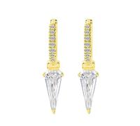 Orecchini a cerchio, da donna, in oro 9/14/18 carati, con moissanite triangolare, Oro giallo, Moissanite