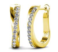 Orecchini a cerchio da donna, in oro bianco 18 carati, con cristalli scintillanti, con scatola portagioie, per donne, mogli, madri, figlie, Cristallo