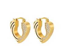 Orecchini a cerchio da donna in oro con zirconia cubica, cuore, 22 x 18 mm, per compleanno, gioielli, Cœur en cuivre de forme ronde, Rame, Zirconia cubica