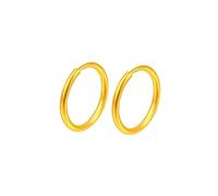 Orecchini a cerchio, da donna, in oro giallo 24 carati, semplici e rotondi, Senza Gemstone