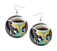 Orecchini a cerchio da donna, in pelle, con stampa a tazza, perfetti per feste in costume e accessori per ragazze, Misura unica, Pelle