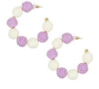 Orecchini a cerchio da donna in rafia, stile bohémien, con perline arcobaleno colorate, stile bohémien, in rattan, per l'estate e la spiaggia, Rattan, Nessuna pietra preziosa