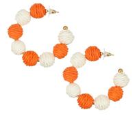 Orecchini a cerchio da donna in rafia, stile bohémien, con perline arcobaleno colorate, stile bohémien, in rattan, per l'estate e la spiaggia, Rattan, Nessuna pietra preziosa