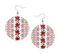 Orecchini a cerchio da donna in stile ucraino ricamato, con stampa di rose, perfetti per feste in costume e accessori per ragazze, Misura unica, Pelle