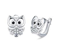 Orecchini a Cerchio da Ragazza in Argento Sterling 925 Orecchini a Cerchio a forma di Gufo e Cubic Zirconia Orecchini Piccoli a Cerchio Regalo Di Compleanno per Donna Ragazza (Bianco)