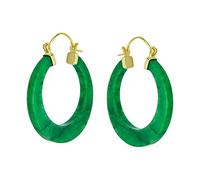 Orecchini A Cerchio Di Bambù Tondo Di Giada Verde Della Giada Genuina Della Giada Per Le Donne Placcate In Oro 14K .925 Argento Sterlina 1.2 Pollici Di Diametro