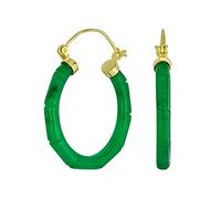 Orecchini A Cerchio Di Giada Di Bambù Rotondo Verde Della Gemma Genuina Della Giada Per Le Donne Placcate Oro 14K .925 Argento Sterlina 1.2 Pollici Di Diametro