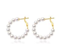 Orecchini a cerchio di perle per le donne Orecchini pendenti a goccia ipoallergenici a cerchio di piccole perle, orecchini aperti placcati in oro 14K Regalo di compleanno per donne