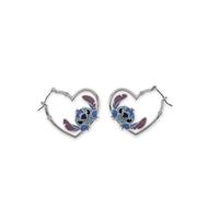Orecchini a cerchio Disney Stitch per ragazze, placcati in argento, con cuore dell'amore