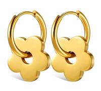 Orecchini a Cerchio Fiore Dorato, 1 Paio in Acciaio Inossidabile | Design Classico ed Elegante, Forma Floreale, per Laurea e Feste, Accessorio Leggero da Indossare