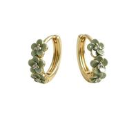 Orecchini a cerchio floreali color oro verde smalto, gioielli retrò per le donne che perseguono un delicato stile vintage