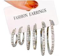 Orecchini a cerchio geometrici, confezione da 3 con dimensioni piccole, medie e grandi, design retrò millenario scintillante, struttura in lega leggera, per donne da indossare tutti i giorni (bianco K