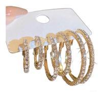 Orecchini a cerchio geometrici, confezione da 3 con dimensioni piccole, medie e grandi, scintillanti tempestati di tempeste, design retrò millenario, struttura leggera in lega per donne da indossare