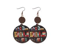 Orecchini a cerchio giganti a forma di libreria in legno orecchini pendenti per donne orecchini gioielli per donne orecchie sensibili, Misura unica, Legno, Nessuna pietra preziosa