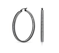 Orecchini a cerchio grandi con canale rotondo nero e zirconi cubici all'interno per donne, finitura in acciaio inossidabile placcato nero, diametro 2 pollici.