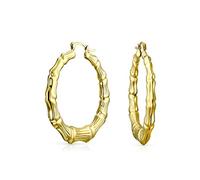 Orecchini a cerchio grandi in bambù cavo leggero per donne in ottone placcato oro 18K diametro 2 pollici