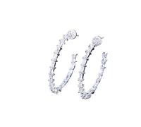 Orecchini a cerchio grandi rotondi in zirconi, oro bianco, bambù lucido, cubici, for gioielli eleganti da donna