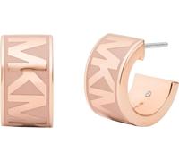 Orecchini A Cerchio Huggie Con Logo MK In Smalto Rosa Oro E Mauve - MKJ0027