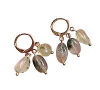 Orecchini A Cerchio Huggie con Perline Di Pietra Di Cristallo Naturale Irregolare E Nappe, Pendenti In Prehnite, Piccoli Orecchini A Cerchio per Donne E Ragazze, Gioielli Delicati Da Regalare A Lei.