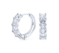 Orecchini a cerchio Huggie con taglio principessa quadrato CZ incastonati a griffe Kpop per donne e uomini in zirconi cubici in argento sterling .925