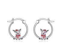 Orecchini a cerchio Huggie in argento sterling con animali a forma di volpe/gatto/procione/pinguino/axolotl/orso polare/koala/maiale/pinguino dell'amore, gioielli regalo per donna (orecchini cervo)