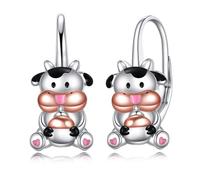Orecchini a cerchio Huggie in argento sterling con volpe/gatto/procione/pinguino/axolotl/orso polare/koala/maiale/pinguino dell'amore, gioielli regalo per donna (orecchini a forma di mucca).