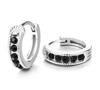 Orecchini a Cerchio in Acciaio Inossidabile con Pietre CZ Nere, Mini Cerchi Huggie per Uomo e Donna, Stile Gothic Punk