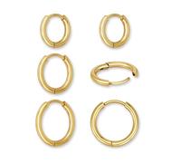 Orecchini a cerchio in acciaio inossidabile dorato per donna - 3 paia di eleganti cerchi dorati piccoli (12mm, 14mm, 16mm) | Orecchini in acciaio chirurgico placcato oro 18K - Cerchi per uomo