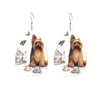 Orecchini a cerchio in acrilico da donna orecchini pendenti in oro moda boho orecchini pendenti Yorkshire Terrier Tea Party farfalle rose argento ipoallergenico orecchini a goccia gioielli regalo San